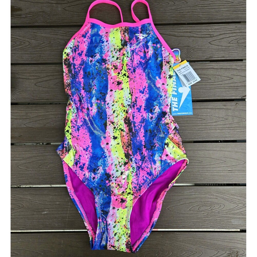 The Finals Womens Nebula Foil Wingback One Piece Swimsuit Colorful 34 New